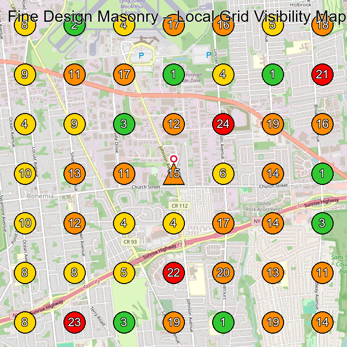 Fine Design Masonry Masonry Contractor GeoGrid ranking map for Holbrook NY